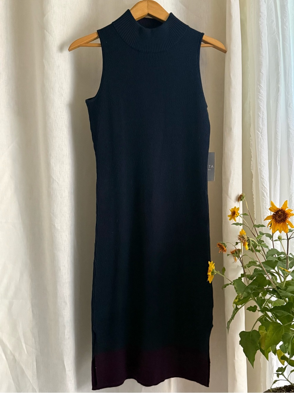 Athleta Interlude Merino Wool Sweater Dress NWT Small Navy Purple Stretch Midi